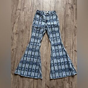 Rock&Roll aztec Patterned western Bargain button bell bottom flare denim jeans